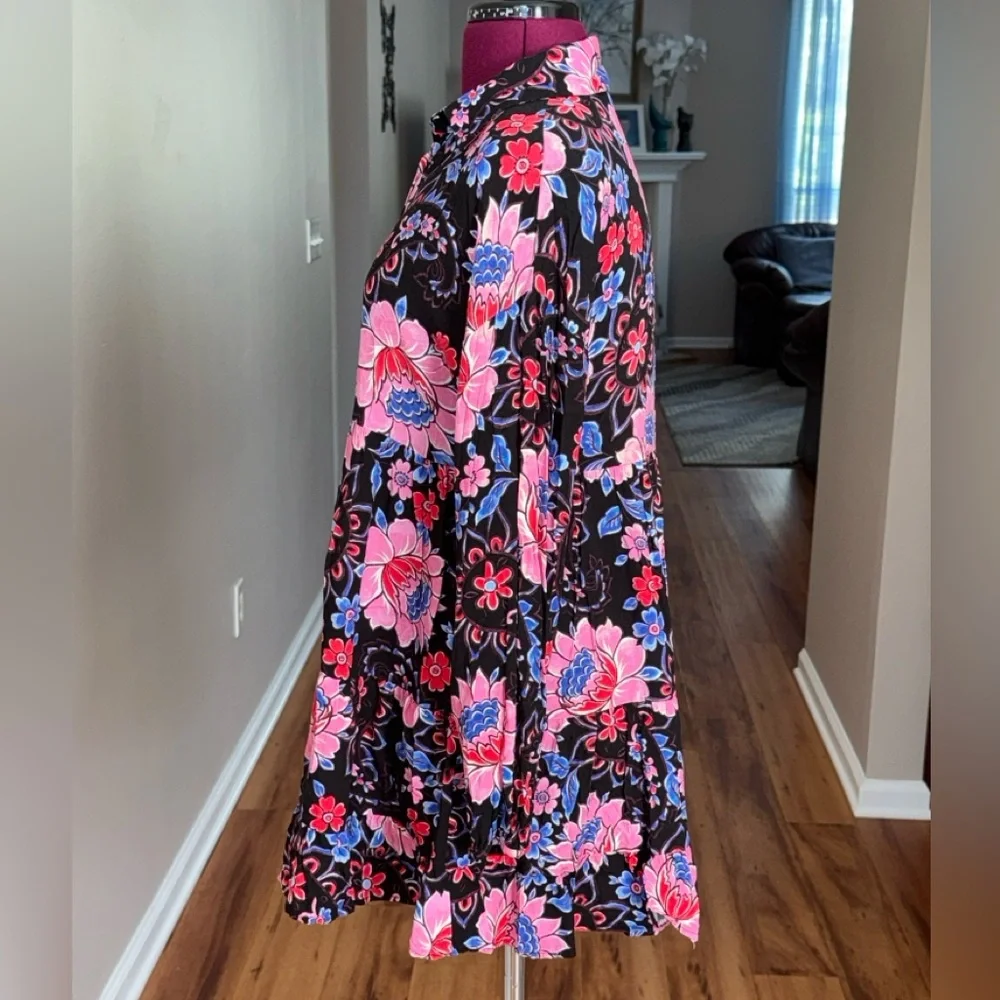 Zara colorful floral long sleeve babydoll button down mini dress, sz L - Picture 5 of 8